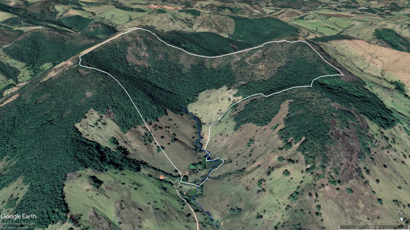 Mapa 3D com demarcação dos limites da Fazenda Limoeiro